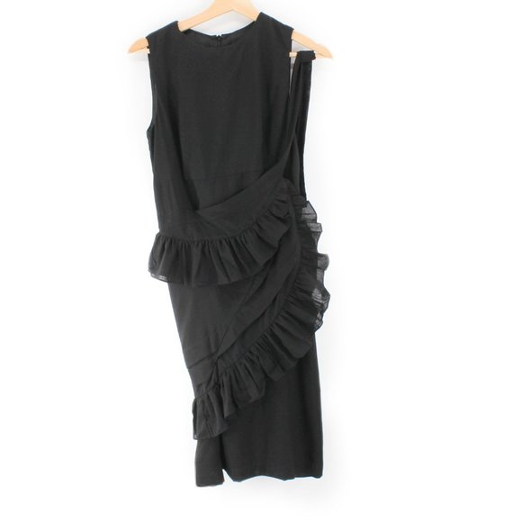 Morgane Le Fay Black Sleeveless Sheath Dress Asymmetric Apron Detail SZ S - Picture 3 of 16